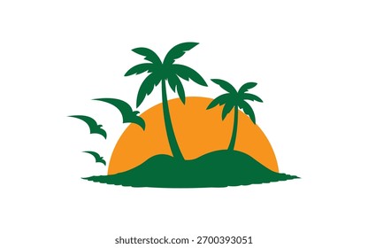 Plantilla de Vector con el logotipo de Palm Tree Island para la marca de viajes y vacaciones