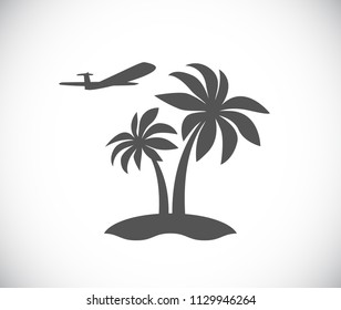palm tree island with plane- concept icon