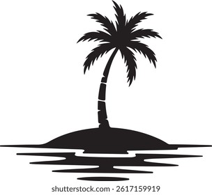 Palm Tree Island Silhouette with Water Reflection – Tropical Minimal Vector Design