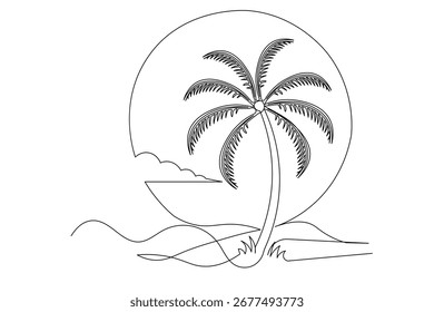 Palm tree isolated continuous one line drawing clean minimalist outline design