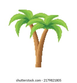Palm tree isolated on white backgrounf. Pixel art. 8 bit logo for a game