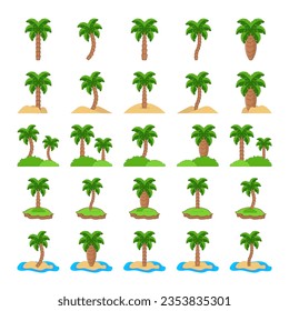 Palm tree isolated on white background. Beautiful palma vectro trees set vector illustration