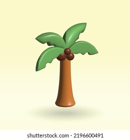 palm tree isolated vector 3d icon. palm tree with coconut 3d illustration.