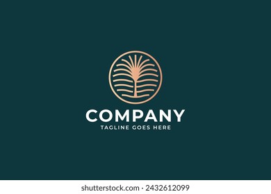 palm tree land and circle minimalist logo for restaurant and real estate business brand identity
