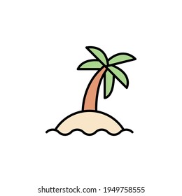 Palm tree in a land . Isolated line icon