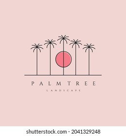 palm tree landscape line art logo vector symbol illustration design