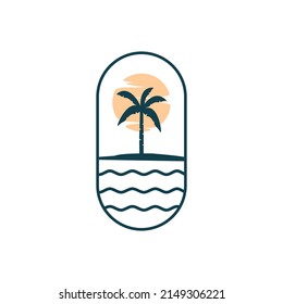 Palm tree landscape logo design vector illustration