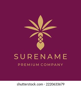 Palm tree leaf date fruits template logo design inspiration with luxury design