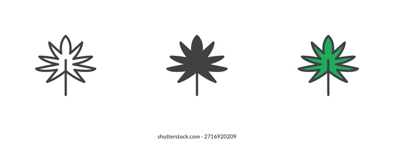 Icono de la fronda de la hoja de palmera en línea, estilo colorido de contorno sólido y lleno. Icono de la palma dos veces como signo de Vector, símbolo, paquete de naturaleza de color.