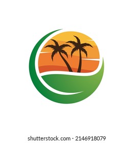 Palm tree leaf  illustration logo template vector design
