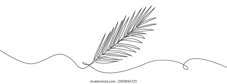 Palmblätterkunst. Tropische Blattzeichnung mit einer Linie.Durchgehende Linienzeichnung tropischer Palmenblätter.Einzel-Linie exotisches Palmenblatt.Skizze mit Blättern.