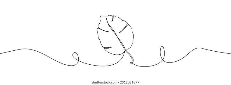 Palm tree leaf line art. Banana tree leaf one line.Tropical exotic leaf one line.Continuous line drawing of tropical palm leaf.Leaves outline sketch.