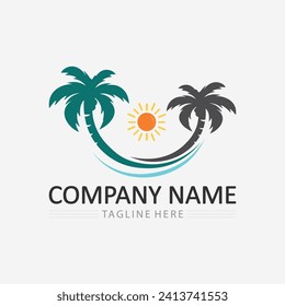 Diseño del logotipo de la hoja de palma y la hoja de palma patrón del logotipo de verano ilustración vectorial