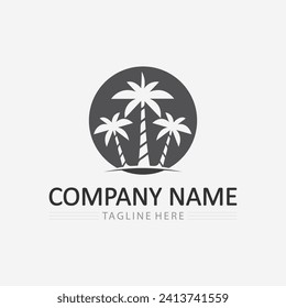 Palm tree and palm leaf logo design summer logo template vector illustration