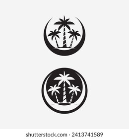 Palm tree and palm leaf logo design summer logo template vector illustration