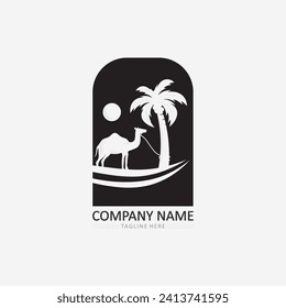 Palm tree and palm leaf logo design summer logo template vector illustration