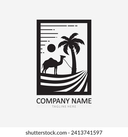 Palm tree and palm leaf logo design summer logo template vector illustration