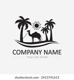 Palm tree and palm leaf logo design summer logo template vector illustration