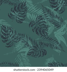 Palm tree leaf Patterns Tone in tone vector Graphic, summer leaf patterns in dark background, botanical print, tropical summer background t-shirt design, 