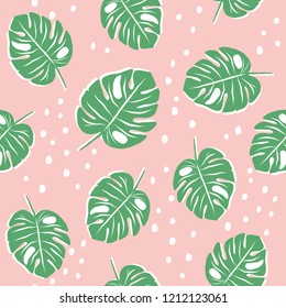 Palm tree leaf Seamless pattern. Exotic fashion trend pattern and textile design. Repeated vector illustration.