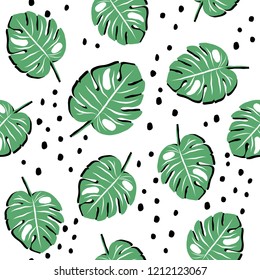 Palm tree leaf Seamless pattern. Exotic fashion trend pattern and textile design. Repeated vector illustration.