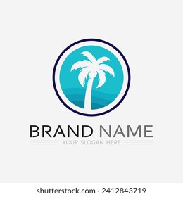 Palm tree and palm leaf  summer logo template vector illustration