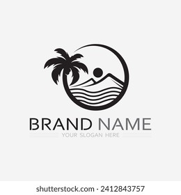 Palm tree and palm leaf  summer logo template vector illustration
