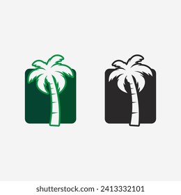Palm tree and palm leaf summer logo template vector illustration