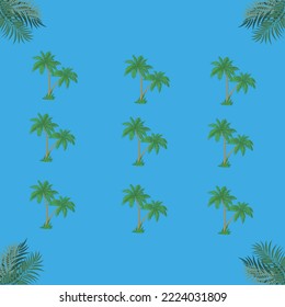 palm tree and leaf vector on light blue background.Suitable for clothing and textile prints.