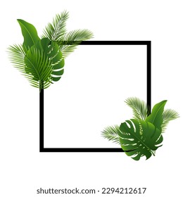 Palm Tree Leaves Leaves Black Frame With Gradient Mesh, Vector Illustration