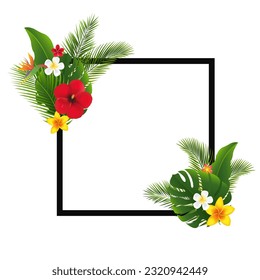 Palm Tree Leaves Leaves Black Frame  With Gradient Mesh, Vector Illustration