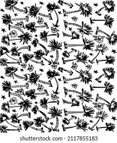 Árbol de palma y hojas diseño gráfico de patrones negros y blancos arte vectorial