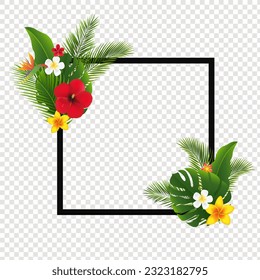 Palm Tree Leaves Flowers Black Frame With Gradient Mesh, Vector Illustration
