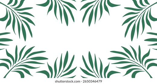 Palm tree Leaves Frame. Empty Summer Frame isolated transparent background. Nature vector Frame with Empty space for text. EPS 10