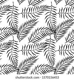 Palm Tree leaves hand drawn seamless pattern. Endless tropical background for surface pattern design. Vector Illustration.