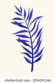 Palm tree leaves on a branch trendy vector illustration. Gum tree foliage natural leaf designer art. Tropical elements set bundle hand drawn in flat minimalist style. Exotic decorative drawing.
