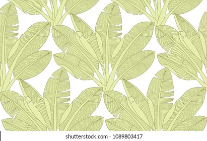 Palm tree leaves pattern. Exotic banana leaf vector seamless ornament. South tropical jungle plants and trees seamless wallpaper.