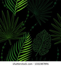 Palm tree leaves seamless pattern. Tropical summer background.