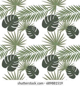 Palm tree leaves. Seamless pattern. Vector background.