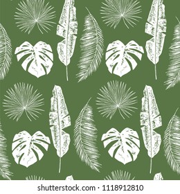 palm tree leaves seamless vector pattern