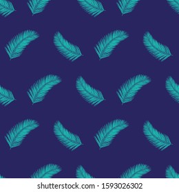 Palm tree leaves seamless vector pattern teal and blue. Abstract exotic tropical leaf background. Floral summer repeating backdrop. Vector illustration for fabric, packaging, banners, wrapping
