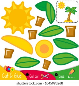 Palm tree with leaves standing in the sun. Education paper game for preshool children. Vector illustration.