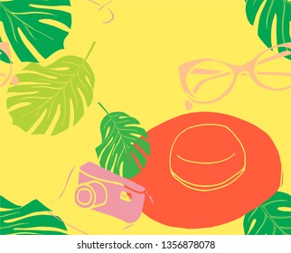 Palm tree leaves summer stuff. Tropical design. Seamless pattern vector. For decoration, poster, warpping and print.