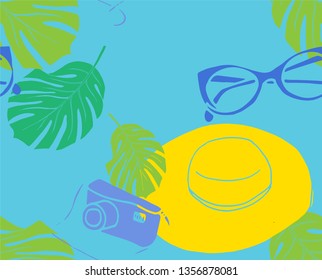 Palm tree leaves summer stuff. Tropical cool tone design. Seamless pattern vector. For decoration, poster, warpping and print.