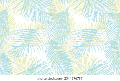 Palm tree leaves vector patterns, Floral seamless pattern, Blue , black and white split-leaf Philodendron plant with vines on white background, pastel vintage theme