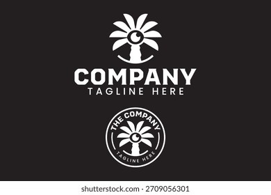 Palm tree with lens modern logo design set for media and digital creative. Media lens fusion with palm tree minimalist logo badge design pack for entertainment business