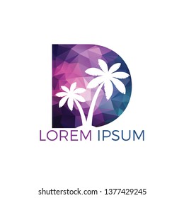 Palm tree and letter D vector logo design. Travel and beach sign logo concept.