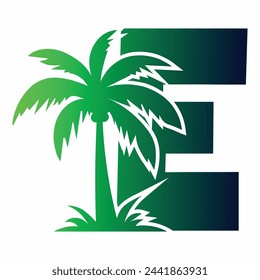 Palm Tree y Letra E Logo Diseño de Vector.