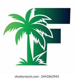 Palm Tree and Letter F Logo Icon Vector Design.
