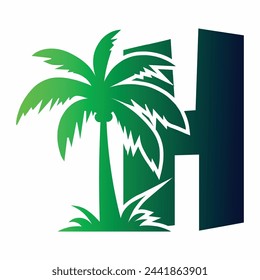 Palm Tree and Letter H Logo Icon Vector Design.